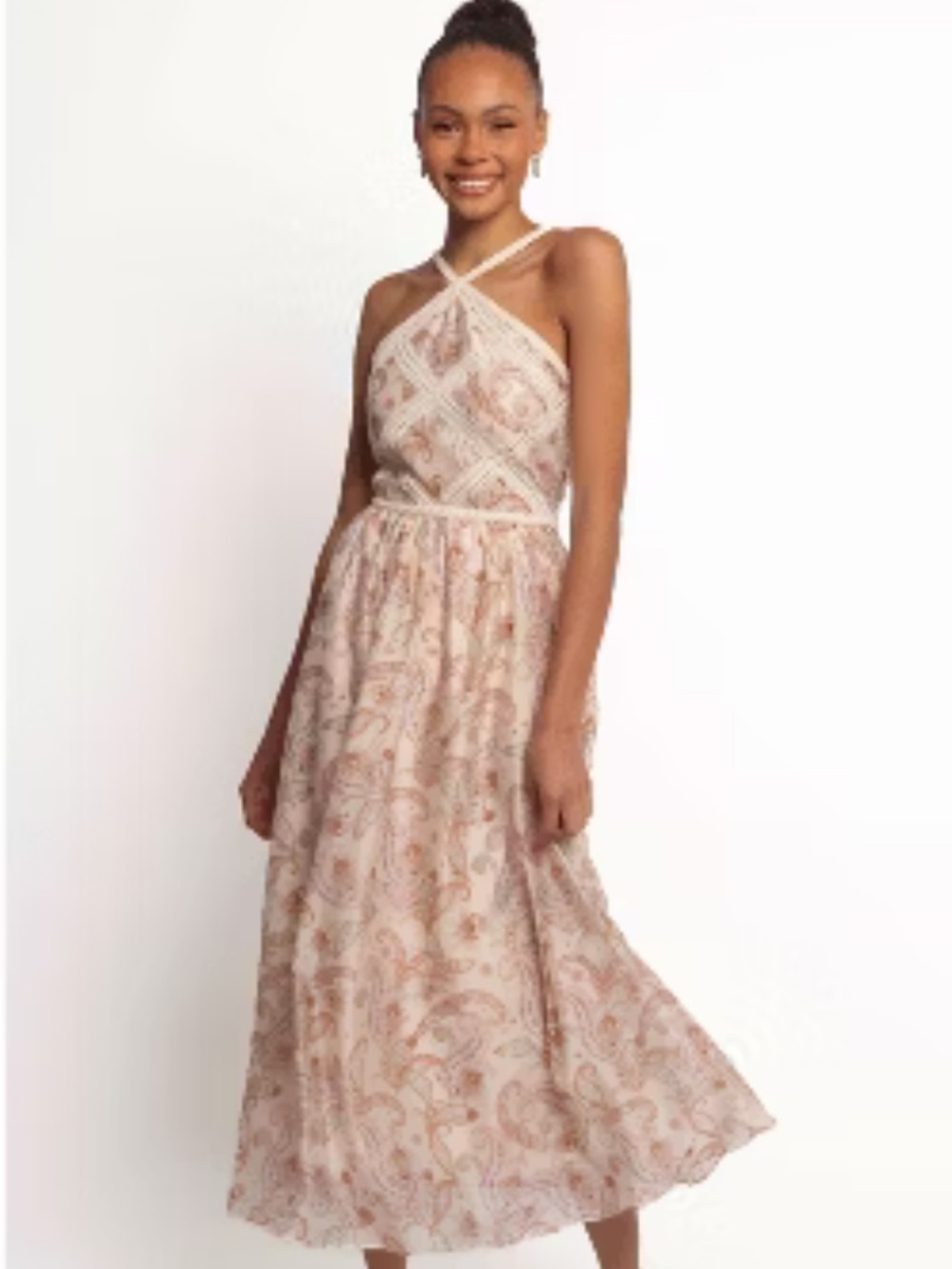 Petal + Pup Paisley Crochet Trim Halter Midi Dress Women’s Large Boho Cottagecor